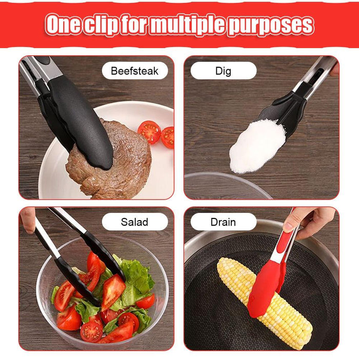 Silicone BBQ Grilling Tong Kitchen Cooking Salad BBQ  Serving Tong Non-Stick Barbecue Clip Clamp Stainless Steel Tools Gadgets Silicone BBQ Grilling Tong Kitchen Cooking Salad BBQ Serving Tong Non-Stick Barbecue Clip Clamp Stainless Steel Tools