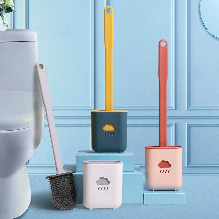 Silicone Toilet Brush Cleaner Toilet Brush With Holder Flat Head Flexible Soft Bristles Brush Bathroom Accessory Gap Cleaning Toilet Brush Wall Mounting Toilet Brush No-Slip Long Handle Soft Silicone Bristle Toilet Corner Cleaner