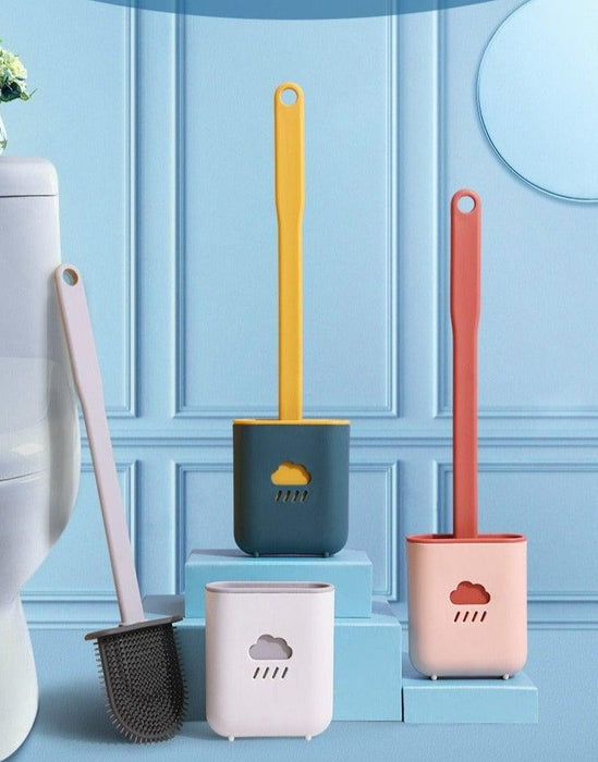 Silicone Toilet Brush Cleaner Toilet Brush With Holder Flat Head Flexible Soft Bristles Brush Bathroom Accessory Gap Cleaning Toilet Brush Wall Mounting Toilet Brush No-Slip Long Handle Soft Silicone Bristle Toilet Corner Cleaner