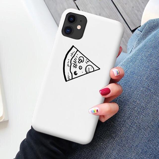 Simple Black White Pizza Best Friends Phone Case For iPhone 12 X XS MAX XR 11 13 Pro max 7 8 6s Plus SE Black Couple Soft Back Fun Pizza Pattern Funny Food Design Case For Smartphone