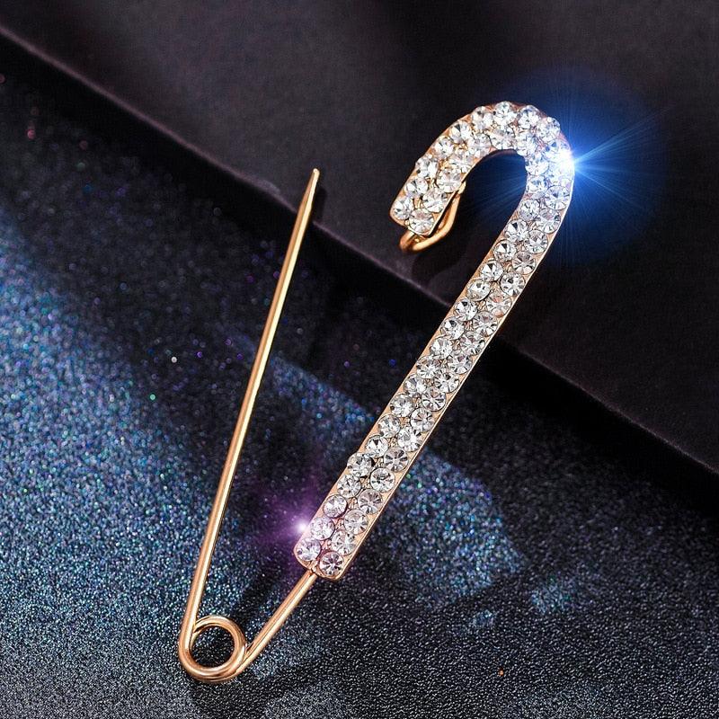 Simple Rhinestone Large Safety Pins For Cardigan Coat Sweater Costume Jewelry Women Accessories Women's Safety Pin with Crystal and Faux Pearls