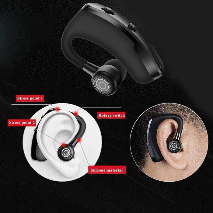 Single Ear Business Earphone Bluetooth 5.0 Sports Wireless Noise Isolating Headset Wireless Bluetooth Earpiece Hands-Free 10 Hours Playing Time Earphones With Built-in Mic For Driving Office Compatible With Smartphones