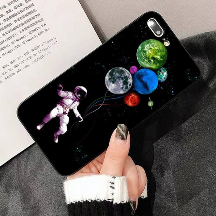 Sky Space planet Moon Soft black Phone Case for iphone 13 8 7 6 6S Plus X 5 5S SE XR 11 pro XS MAX Space Planet Moon Graphic Pattern Design for Boy Men Shockproof Silicone Protective Phone Case Cover for iPhone