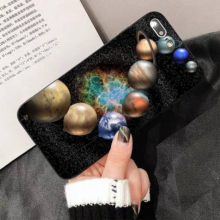 Sky Space planet Moon Soft black Phone Case for iphone 13 8 7 6 6S Plus X 5 5S SE XR 11 pro XS MAX Space Planet Moon Graphic Pattern Design for Boy Men Shockproof Silicone Protective Phone Case Cover for iPhone