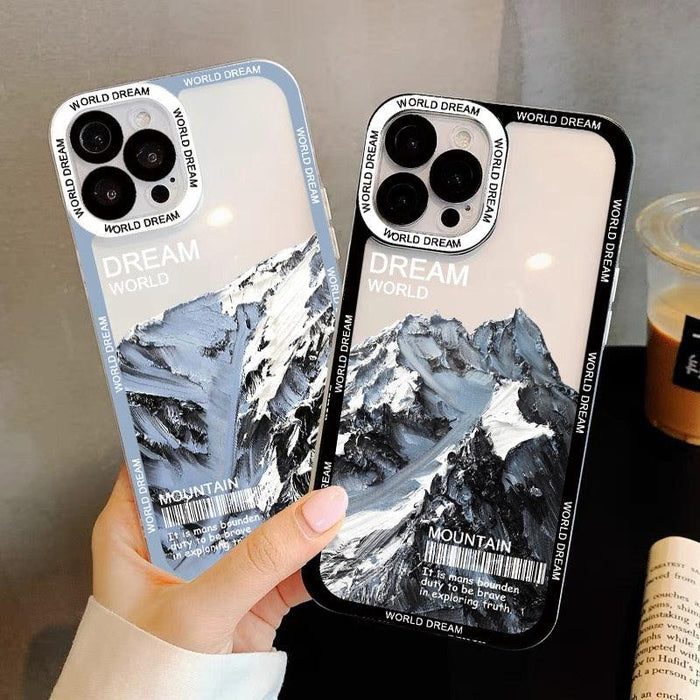 Snow Mountain Landscape Transparent Phone Case For iPhone 7 8 Plus SE2 13 12 11 14 Pro Max X XR XS Cases Luxury Clear back Cover Sunset Snow Mountain Cute Case with Camera Protective Soft Shockproof Moon Case for iPhone