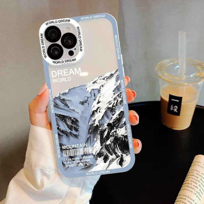 Snow Mountain Landscape Transparent Phone Case For iPhone 7 8 Plus SE2 13 12 11 14 Pro Max X XR XS Cases Luxury Clear back Cover Sunset Snow Mountain Cute Case with Camera Protective Soft Shockproof Moon Case for iPhone