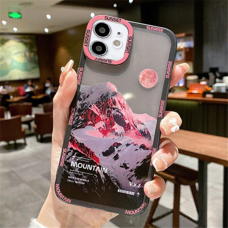 Snow Mountain Sunset Phone Case For iPhone 13 12 Mini 11 Pro Max  Snow Mountain Moon Night Lovely Phone Case Soft Shockproof Camera Lens Protective Cute Case Soft Shockproof Bumper Clear Back Cover