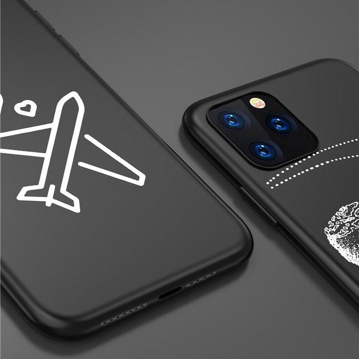 Soild Black Globe Plane Map Phone Case For iPhone 14 13 11 12 Pro X XR XS Max SE 7 8 Plus 6 6s Shockproof Soft Ultra Slim Fit iPhone Case Liquid Silicone Gel Cover with Full Body Protection Anti-Scratch Shockproof Case