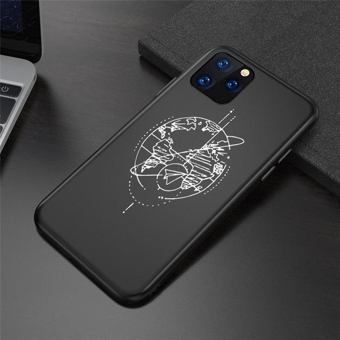 Soild Black Globe Plane Map Phone Case For iPhone 14 13 11 12 Pro X XR XS Max SE 7 8 Plus 6 6s Shockproof Soft Ultra Slim Fit iPhone Case Liquid Silicone Gel Cover with Full Body Protection Anti-Scratch Shockproof Case