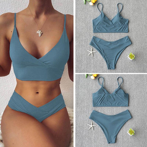 Solid Swimsuit Women Bikini Push Up Women's Crisscross Halter Bandage Bikini Strappy Bottom Swimsuits Swimwear Bikini Set Bathing Suit Two Piece Swim Suit Female