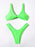 Solid Tie  Bikini Padded Bra High Leg Bandage Push Up Bikini Set Brazilian Swimsuit Women Swimwear Rib Bikini Set High Cut Spaghetti Strap Two Piece Swimsuit Bathing Suit