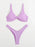 Solid Tie  Bikini Padded Bra High Leg Bandage Push Up Bikini Set Brazilian Swimsuit Women Swimwear Rib Bikini Set High Cut Spaghetti Strap Two Piece Swimsuit Bathing Suit