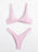 Solid Tie  Bikini Padded Bra High Leg Bandage Push Up Bikini Set Brazilian Swimsuit Women Swimwear Rib Bikini Set High Cut Spaghetti Strap Two Piece Swimsuit Bathing Suit