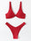 Solid Tie  Bikini Padded Bra High Leg Bandage Push Up Bikini Set Brazilian Swimsuit Women Swimwear Rib Bikini Set High Cut Spaghetti Strap Two Piece Swimsuit Bathing Suit