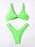 Solid Tie  Bikini Padded Bra High Leg Bandage Push Up Bikini Set Brazilian Swimsuit Women Swimwear Rib Bikini Set High Cut Spaghetti Strap Two Piece Swimsuit Bathing Suit