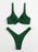 Solid Tie  Bikini Padded Bra High Leg Bandage Push Up Bikini Set Brazilian Swimsuit Women Swimwear Rib Bikini Set High Cut Spaghetti Strap Two Piece Swimsuit Bathing Suit