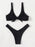 Solid Tie  Bikini Padded Bra High Leg Bandage Push Up Bikini Set Brazilian Swimsuit Women Swimwear Rib Bikini Set High Cut Spaghetti Strap Two Piece Swimsuit Bathing Suit