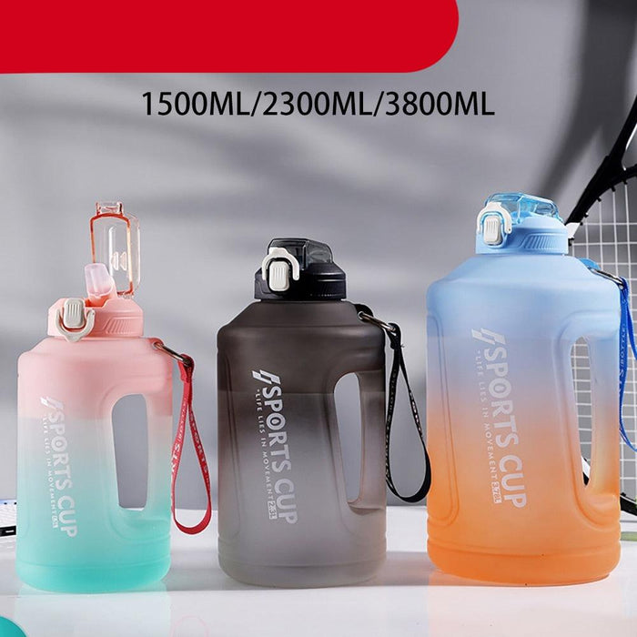 Sport 2l Water Bottle Reminder Plastic Straw Water Bottle Fitness Big Bottles 1500ML / 2300ML / 3800ML 2 liter  Sports Drinking Bottle Reusable Easy Clean Sealing Water Bottle with Lanyard for Hiking