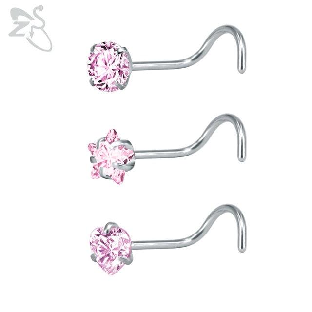 Stainless Steel Nose Stud Set Round Heart Star CZ Crystal Nose Piercings L Shape Nostril Piercing Nose Rings For Nose Piercing Stainless Steel Nose Screw Nose  Jewelry Stainless Steel Nose Rings L Shape Rings Studs Surgical Steel Nose Nostril For Women