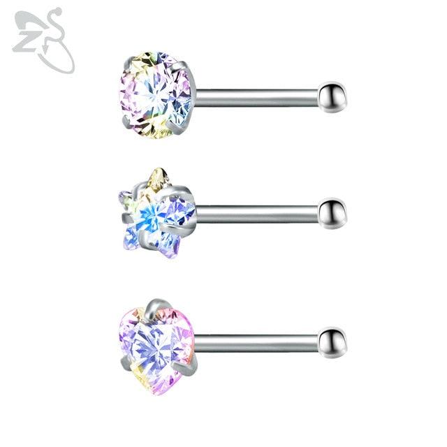 Stainless Steel Nose Stud Set Round Heart Star CZ Crystal Nose Piercings L Shape Nostril Piercing Nose Rings For Nose Piercing Stainless Steel Nose Screw Nose  Jewelry Stainless Steel Nose Rings L Shape Rings Studs Surgical Steel Nose Nostril For Women