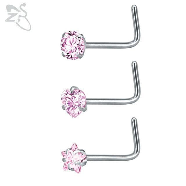 Stainless Steel Nose Stud Set Round Heart Star CZ Crystal Nose Piercings L Shape Nostril Piercing Nose Rings For Nose Piercing Stainless Steel Nose Screw Nose  Jewelry Stainless Steel Nose Rings L Shape Rings Studs Surgical Steel Nose Nostril For Women