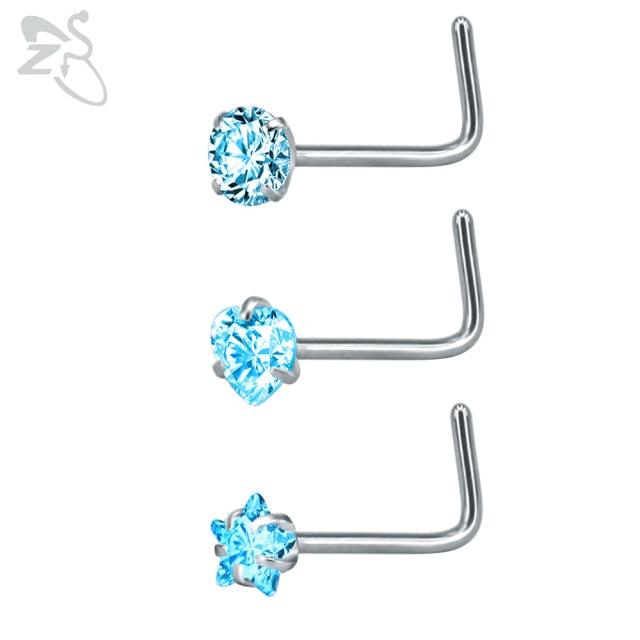 Stainless Steel Nose Stud Set Round Heart Star CZ Crystal Nose Piercings L Shape Nostril Piercing Nose Rings For Nose Piercing Stainless Steel Nose Screw Nose  Jewelry Stainless Steel Nose Rings L Shape Rings Studs Surgical Steel Nose Nostril For Women