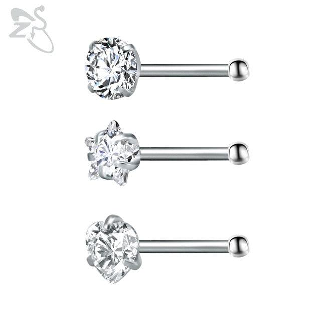 Stainless Steel Nose Stud Set Round Heart Star CZ Crystal Nose Piercings L Shape Nostril Piercing Nose Rings For Nose Piercing Stainless Steel Nose Screw Nose  Jewelry Stainless Steel Nose Rings L Shape Rings Studs Surgical Steel Nose Nostril For Women