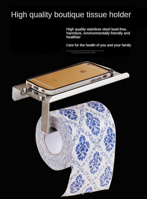 Stainless Steel Toilet Paper Holder Bathroom Wall Mount Paper Phone Holder Shelf Towel Roll Shelf Accessories Bathroom Tissue Roll Holder With Phone Shelf Stainless Steel Tissue Paper Dispenser Brushed Finished Wall Mount