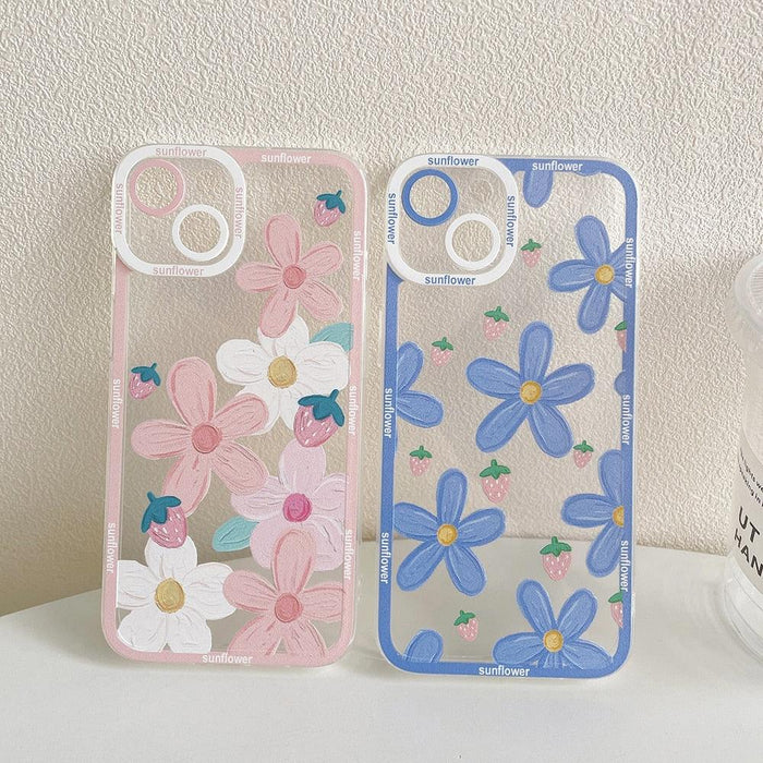 Strawberry Fashion Retro Flowers Clear Phone Case For iPhone 14 11 12 13 Pro XR XS Max X 8 Plus Soft Shockproof Pattern Soft Silicone Shockproof Case for Women Girls Cute Pattern Slim Phone Case