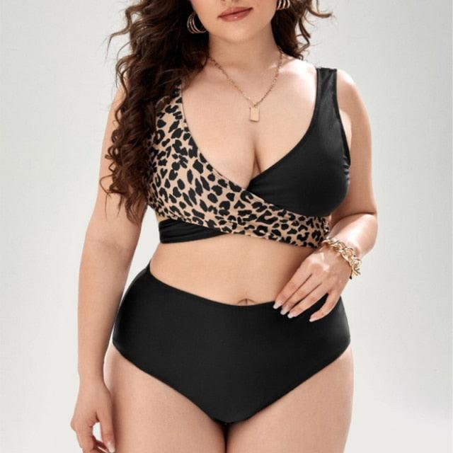 Striped Plus Size Women 2 Pieces Bikini Women's Plus Size Bathing Suits Two Piece High Cut Bikini Sets Waist Swimsuits Swimwear Large Size Swimsuit Off Shoulder High Waist Bathing Suit High Cut Swimwear