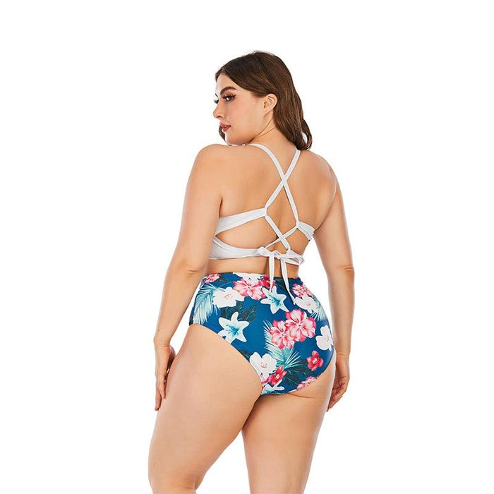 Striped Plus Size Women 2 Pieces Bikini Women's Plus Size Bathing Suits Two Piece High Cut Bikini Sets Waist Swimsuits Swimwear Large Size Swimsuit Off Shoulder High Waist Bathing Suit High Cut Swimwear