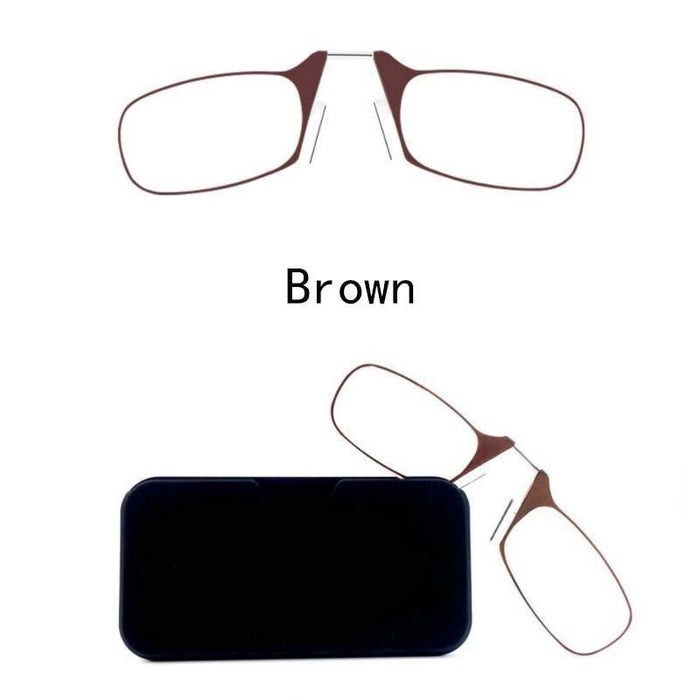 Stylish Polarized Legless Clamp Nose Reading Lightweight Glasses For Men And Women Unique Design  Portable Glasses Case Can Be Attached To The Mobile Phone Case Anti Blue Light Glasses ectangular Reading Glasses