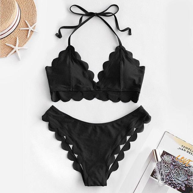 Summer Blue Bikini Women Swimwear Female Swimsuit  Women’s Floral Print Lace-up Strapless Padded Comfortable Swimwear Bathing Suit Two-pieces Bikini Set Knotted Bathing Swim Suit