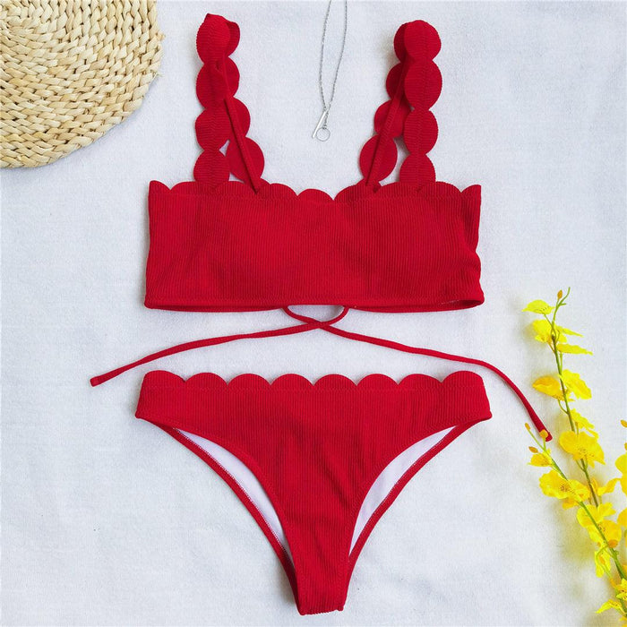 Summer Blue Bikini Women Swimwear Female Swimsuit  Women’s Floral Print Lace-up Strapless Padded Comfortable Swimwear Bathing Suit Two-pieces Bikini Set Knotted Bathing Swim Suit