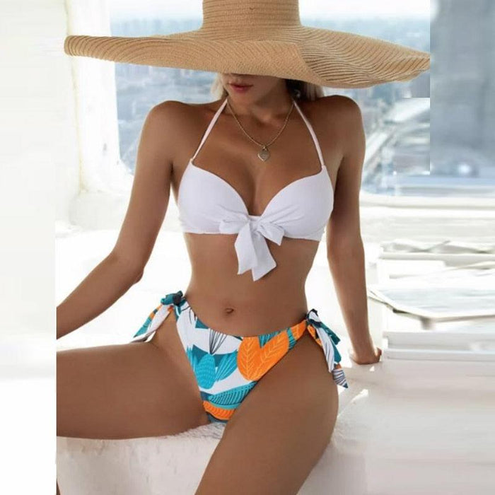 Summer Floral Print Bikini Swimsuit Women 3 Piece High-Waist Bikini Set Swimwear Female Push-Up Bathing Suit Tropical High Waist Wrap Swimsuit With Beach Cover Ups Soft And Breathable Summer Bikini