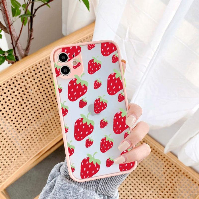 Summer Fruit Phone Case for iPhone 12 11 14 13 Pro Max X XR XS MAX 6s 7 8 Plus SE2 back Shell Strawberry Hard Shockproof Covers Pink Strawberry Cute Pattern Soft  Cute Camera Protector iPhone 11 Pro Max Case for Girls Women