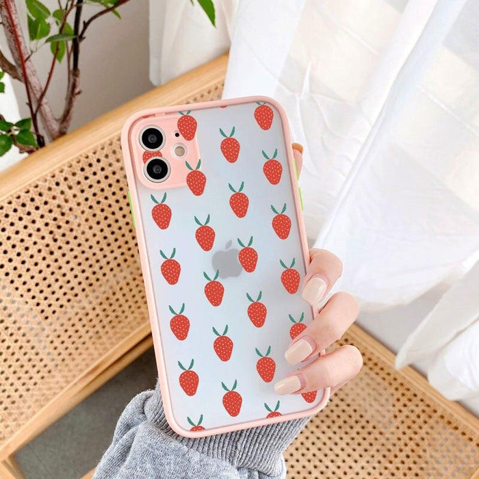 Summer Fruit Phone Case for iPhone 12 11 14 13 Pro Max X XR XS MAX 6s 7 8 Plus SE2 back Shell Strawberry Hard Shockproof Covers Pink Strawberry Cute Pattern Soft  Cute Camera Protector iPhone 11 Pro Max Case for Girls Women