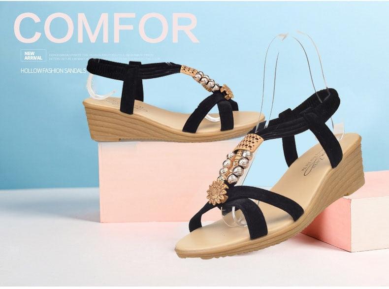 Summer Women Sandals Soft Comfortable Modern Shoes Flat Pearl Sandals Comfortable Ankle Strap Sandals Slip On Flat Sandal Elastic Comfort Summer Shoes