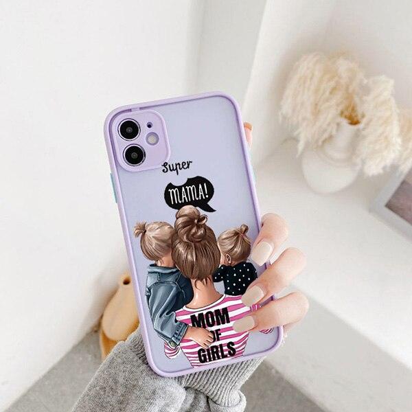 Super Mom Mother Phone Case For iphone 12 Baby Girl Fashion Family Cover for Iphone 11 13 Pro Max X XS Max XR 6 7 8 Plus Glossy Soft Slim Back Case with Simple Pattern Light-Wight Protective Bumper Cover for iPhone