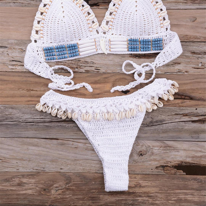 Tassel Knit Crochet Bikini Women Swimwear Female Swimsuit Two-piece Bikini Set Unique Bathing Suit Swim Women's Crochet Lace V Neck High Waist Bikini Set Two Pieces Swimsuit