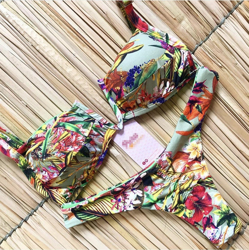 Tassel Leaves Print Woman Swimsuit Women's Two Piece Swimsuit Floral Print Bikini Sets New Comfortable Beach Bikini Bathing Suit Halter Triangle Lace Up Swimwear For Women