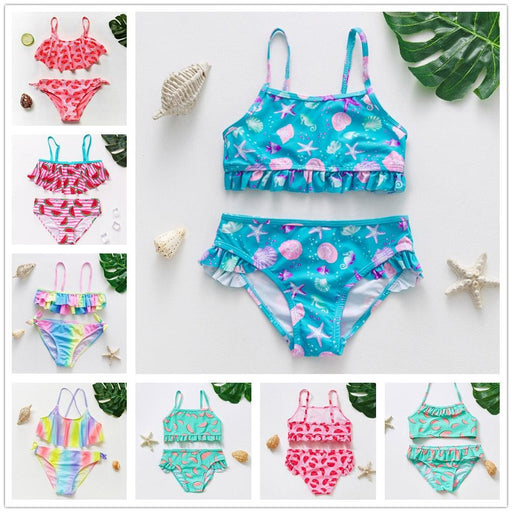 Teenager Girls Swimwear Two pieces Girls Swimsuit High quality Kids Bikini Sets Children Beach Wear Girls Two Piece Bikini Swimsuits Striped Ruffle Swimwear Bathing Suit Set