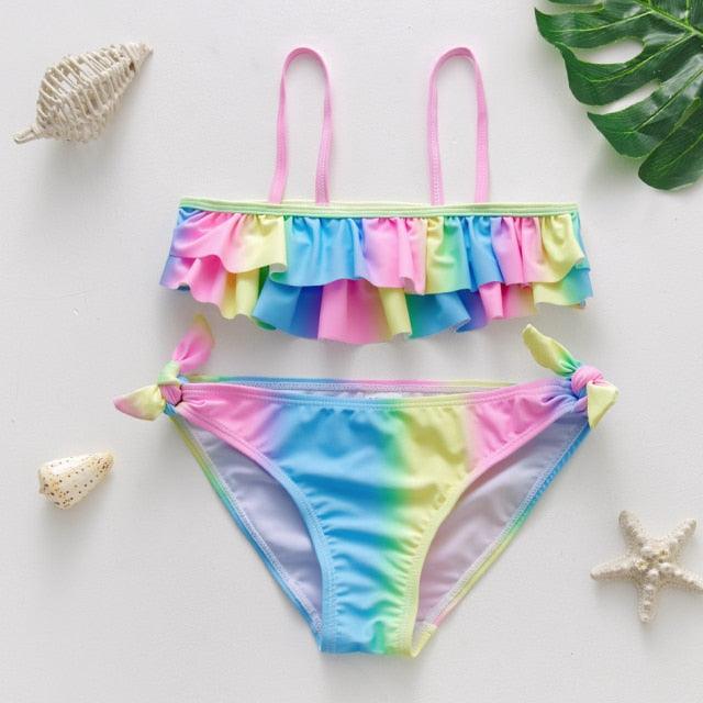 Teenager Girls Swimwear Two pieces Girls Swimsuit High quality Kids Bikini Sets Children Beach Wear Girls Two Piece Bikini Swimsuits Striped Ruffle Swimwear Bathing Suit Set