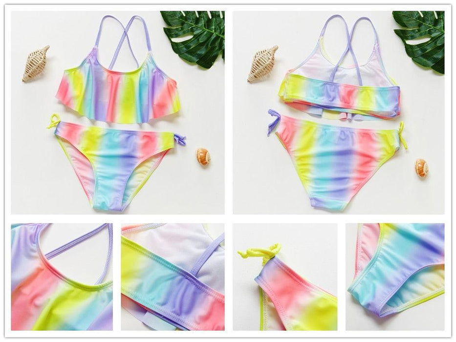 Teenager Girls Swimwear Two pieces Girls Swimsuit High quality Kids Bikini Sets Children Beach Wear Girls Two Piece Bikini Swimsuits Striped Ruffle Swimwear Bathing Suit Set