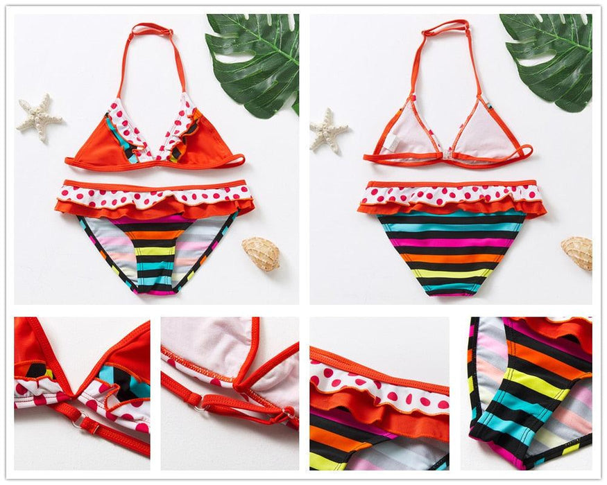 Teenager Girls Swimwear Two pieces Girls Swimsuit High quality Kids Bikini Sets Children Beach Wear Girls Two Piece Bikini Swimsuits Striped Ruffle Swimwear Bathing Suit Set