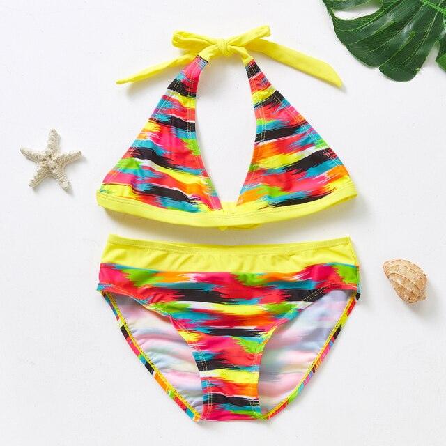 Teenager Girls Swimwear Two pieces Girls Swimsuit High quality Kids Bikini Sets Children Beach Wear Girls Two Piece Bikini Swimsuits Striped Ruffle Swimwear Bathing Suit Set