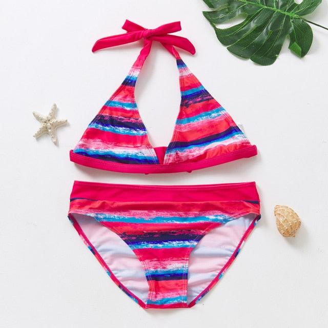 Teenager Girls Swimwear Two pieces Girls Swimsuit High quality Kids Bikini Sets Children Beach Wear Girls Two Piece Bikini Swimsuits Striped Ruffle Swimwear Bathing Suit Set