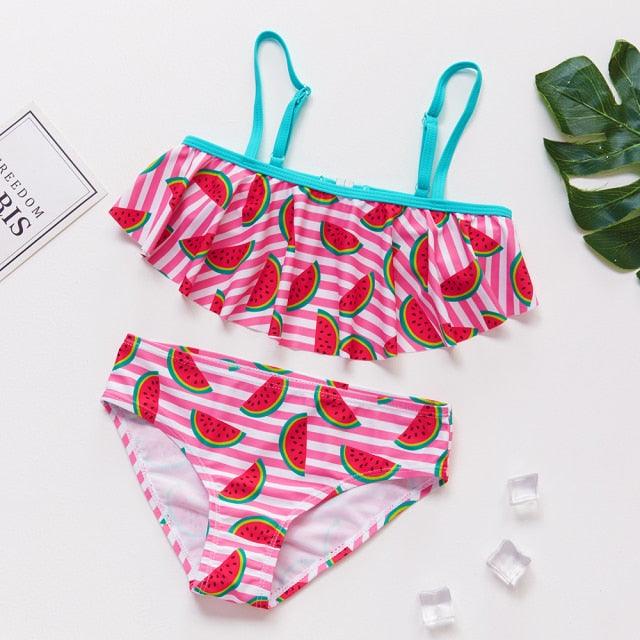 Teenager Girls Swimwear Two pieces Girls Swimsuit High quality Kids Bikini Sets Children Beach Wear Girls Two Piece Bikini Swimsuits Striped Ruffle Swimwear Bathing Suit Set