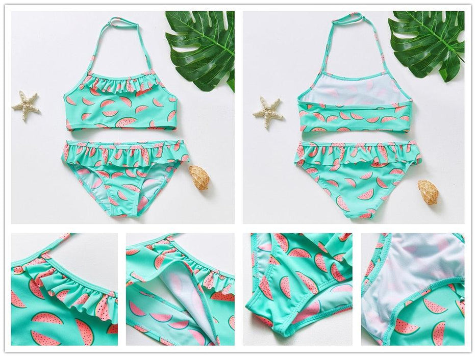 Teenager Girls Swimwear Two pieces Girls Swimsuit High quality Kids Bikini Sets Children Beach Wear Girls Two Piece Bikini Swimsuits Striped Ruffle Swimwear Bathing Suit Set