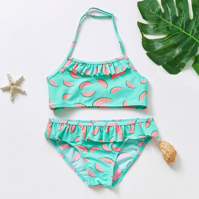 Teenager Girls Swimwear Two pieces Girls Swimsuit High quality Kids Bikini Sets Children Beach Wear Girls Two Piece Bikini Swimsuits Striped Ruffle Swimwear Bathing Suit Set